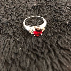 Ruby red garnet silver ring